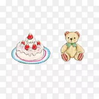 草莓奶油蛋糕食品-带蛋糕的熊