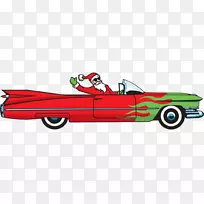汽车圣诞老人图-圣诞老人打开一辆长车