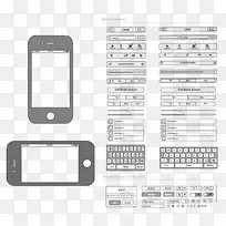 用户界面设计计算机图标.苹果移动电话界面黑白线草稿