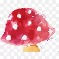 水彩画.红色水彩蘑菇