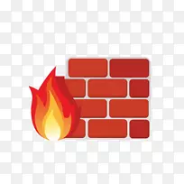 防火墙计算机图标虚拟专用网计算机安全剪贴画.带墙的红火焰
