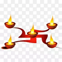 排灯节快乐迪娅印度教贺卡-现实图像蜡烛火焰
