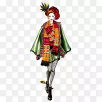 时装插画水彩画插图红围巾时尚创意女性