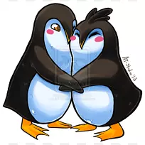 小企鹅抱画夹艺术卡通企鹅拥抱