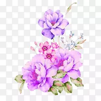 水彩画.紫色梦花装饰图案