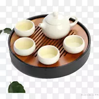 牛油茶壶陶瓷茶壶-六套陶瓷茶壶组合4+1杯竹盘+