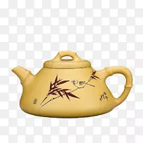 宜兴粘土茶壶-竹制陶瓷茶壶