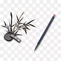 竹画竹子-水墨画风格美丽的竹棒笔刷抛光装置