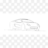 紧凑型轿车白色汽车设计草图-黑白汽车图纸