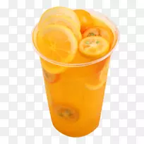 橙汁茶模糊肚脐柠檬水橙汁饮料黄色柠檬风味新鲜水果茶