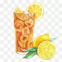 鸡尾酒玛格丽塔长岛冰茶树干杜松子酒手绘冷柠檬
