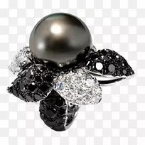 Grisogono珠宝耳环珍珠-黑色钻石镶嵌珍珠花环实物推广