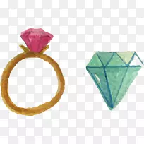 绘画水彩画戒指-爱情钻石戒指元素