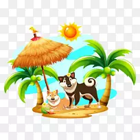 狗椰子图-一只在椰子树下享受树荫的小狗
