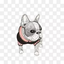法国斗牛犬帕格波士顿猎犬插图-小狗动物装饰画