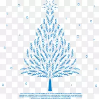 云杉圣诞树画-浪漫的手绘蓝色圣诞树
