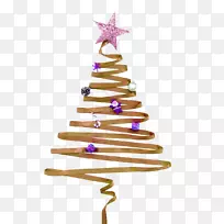 驯鹿圣诞老人圣诞树彩带-黄色简单扭曲圣诞树装饰图案