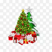 圣诞老人圣诞树礼品剪贴画-两棵圣诞树