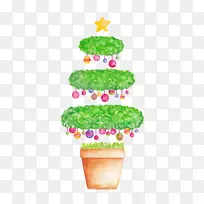 水彩画树插图-圣诞树