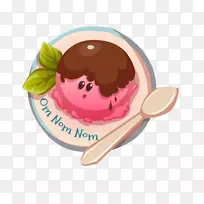 冰淇淋华夫饼插图-草莓冰淇淋球