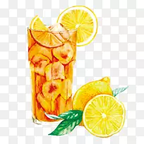 鸡尾酒玛格丽塔斯洛杜松子酒水彩画手绘柠檬汁