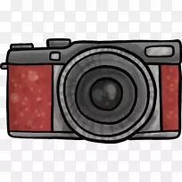 无反射镜可互换镜头照相机水彩画照相机镜头红色水彩手绘照相机