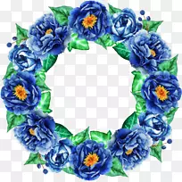 花卉设计花束剪贴画-蓝色玫瑰圈
