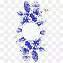 蓝墩88开罗文本框-蓝色圆圈装饰植物文本框