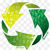 回收符号废物等级-绿叶绿草三角拼接图标