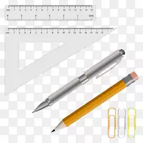 铅笔橡皮擦插图.尺子和笔画回形针
