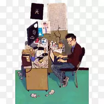 插画师绘制插图-计算机办公室