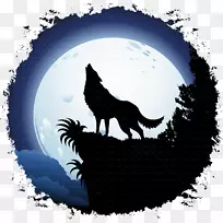 灰狼月亮狼红狼夹艺术-狼