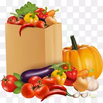 蔬菜健康饮食购物袋及手推车茄子-蔬菜