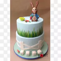 生日蛋糕，糖霜和糖霜，薄饼，黄油蛋糕-彼得兔子