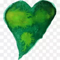绿色水彩画-水彩心