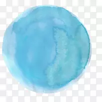 蓝色绿松石圆球水彩画仙人掌
