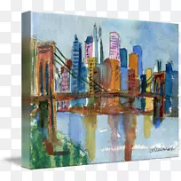 纽约市水彩画艺术天际线-纽约市