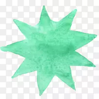 水彩画星叶绿水彩星