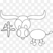 线条艺术黑白画-牛