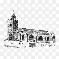 教堂画线艺术黑白剪贴画-教堂