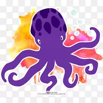 平面设计艺术章鱼-水彩画紫色