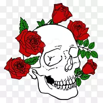 玫瑰花人头骨象征纹身头骨