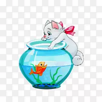 小猫金鱼猫-免费剪贴画-鱼缸