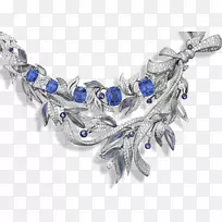 超美珠宝宝石项链纸牌-蓝色花环