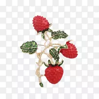 草莓胸针耳环仿宝石和莱茵石向日葵叶