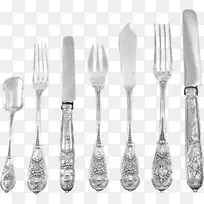 餐具芦苇和巴顿叉纯银餐具.叉子