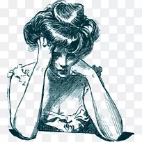忧心忡忡的女人抑郁夹艺术思考的女人