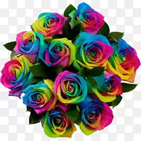 彩虹玫瑰花束-灰色花朵