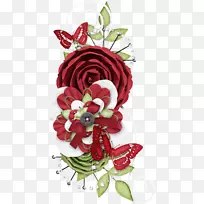 切花玫瑰花图案-红色蝴蝶