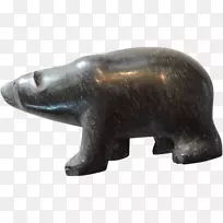 北极熊木雕因努特人雕像-独角鲸